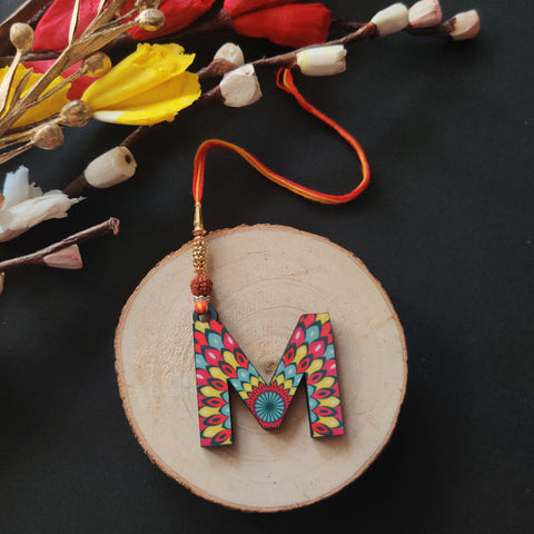 Alphabet M Wooden Lumba Rakhi