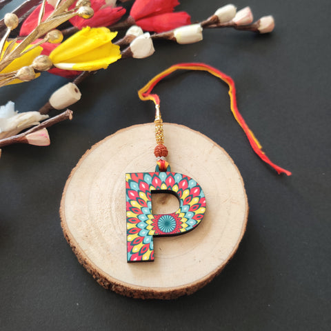 Alphabet P Wooden Lumba Rakhi