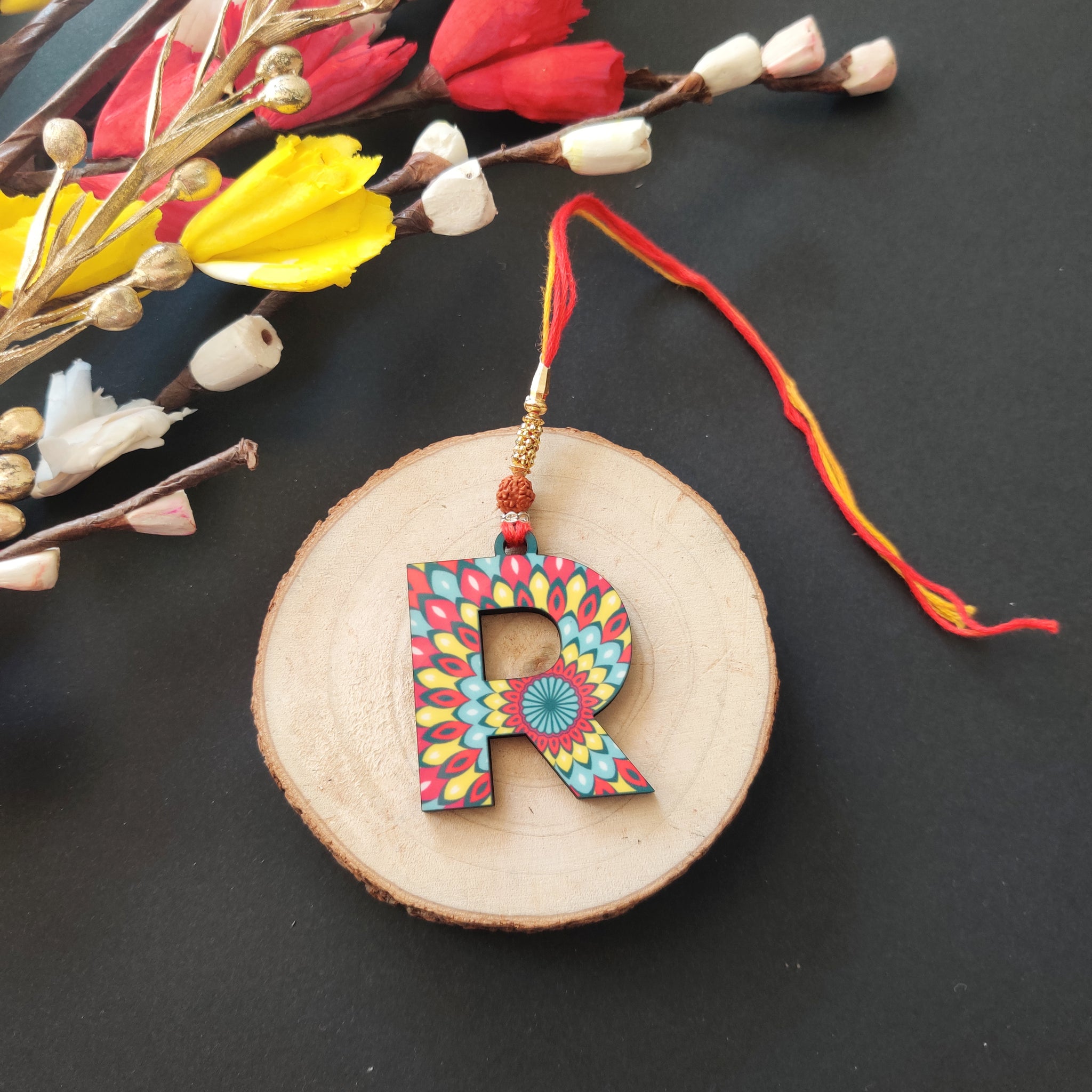 Alphabet R Wooden Lumba Rakhi