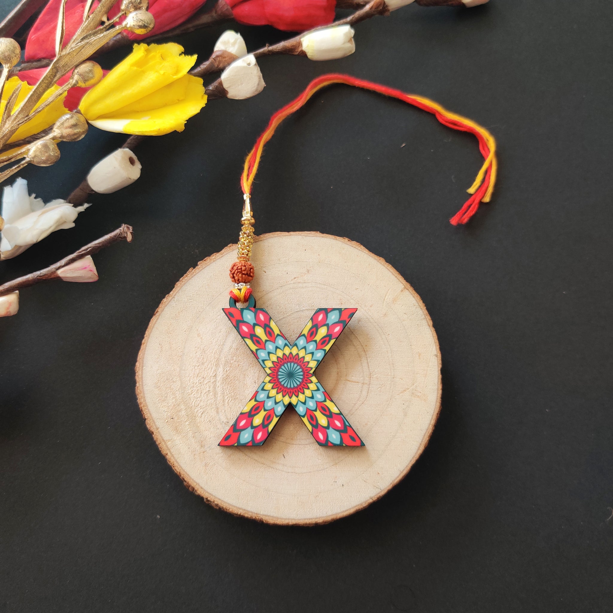 Alphabet X Wooden Lumba Rakhi