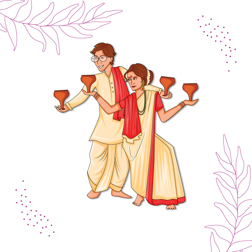 Bengali wedding couple in traditional costume of West Bengal, India vector  illustration | Bride fashion illustration, Bengali culture, Bengali wedding