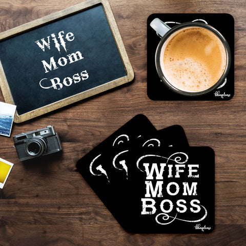 Wife Mom Boss Wooden Coaster