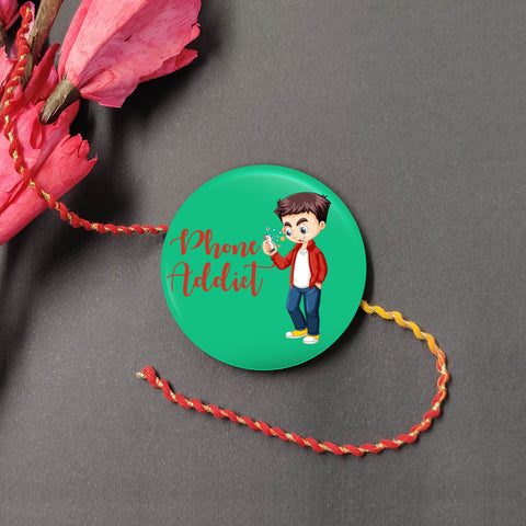 Phone Addict Metal Rakhi with Fridge Magnet